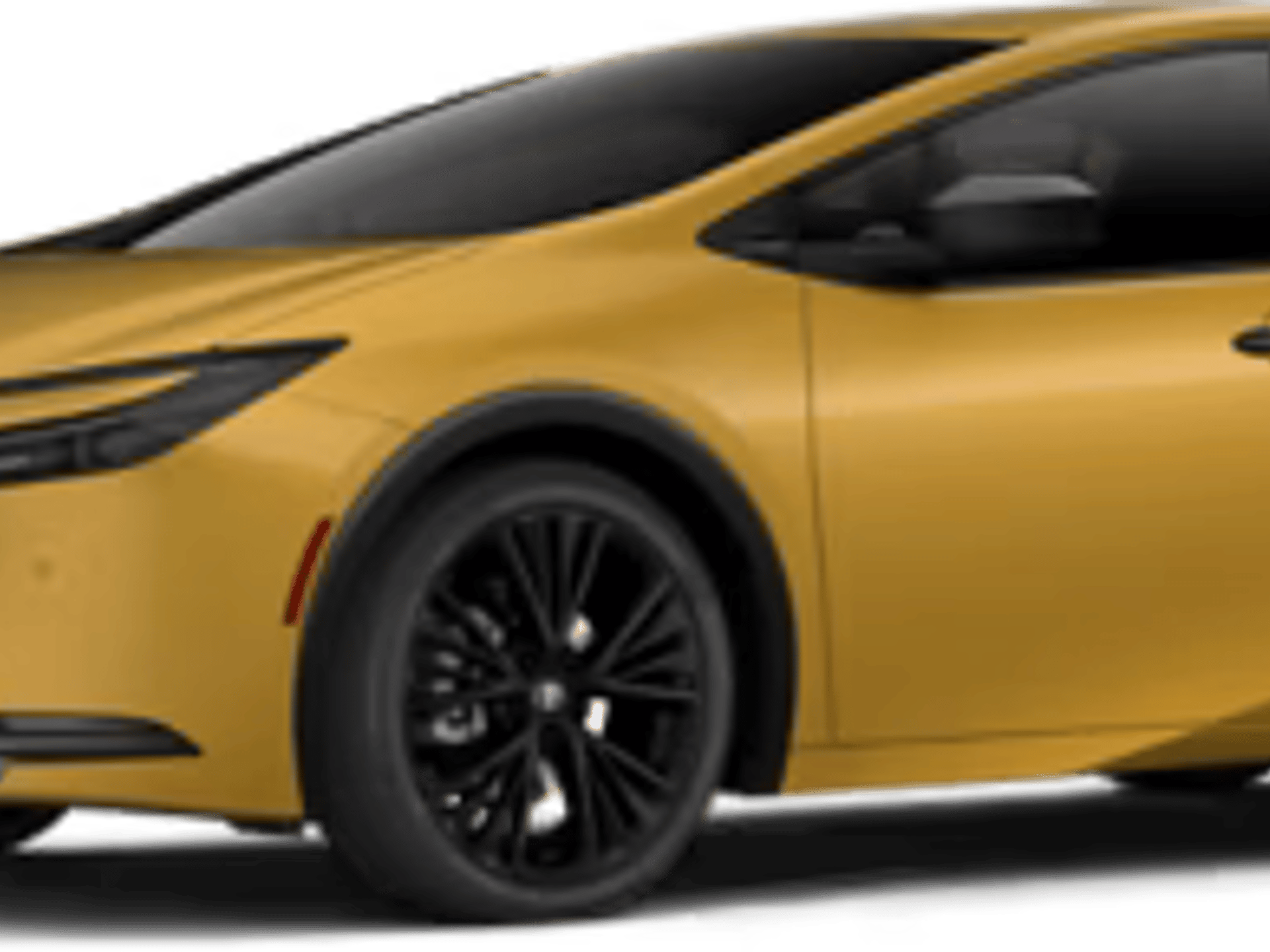 A gold/yellow Toyota Prius hybrid sedan with black alloy wheels is displayed against a plain white background, shown from a front three-quarter angle.