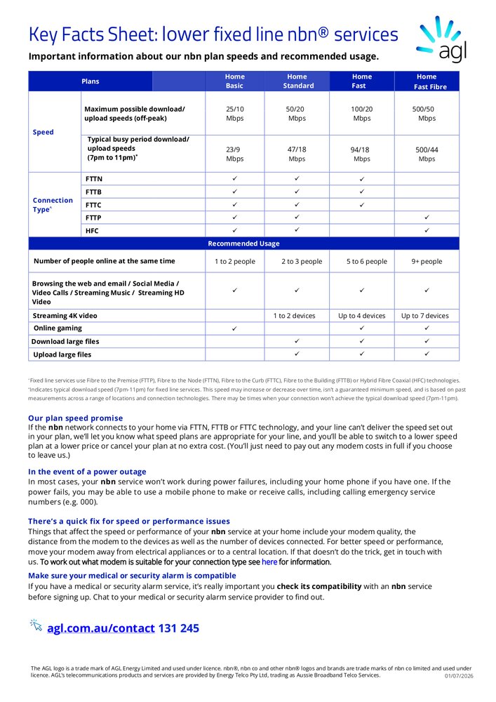 AGL NBN Lower Fixed Line Key Facts Sheet